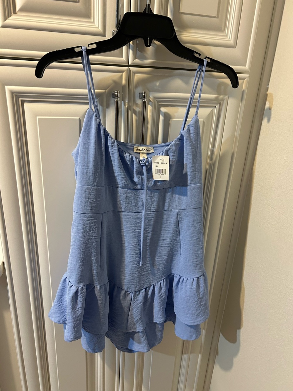 Derek Heart Light Blue Ruffled Hem Spaghetti Strap Cami
